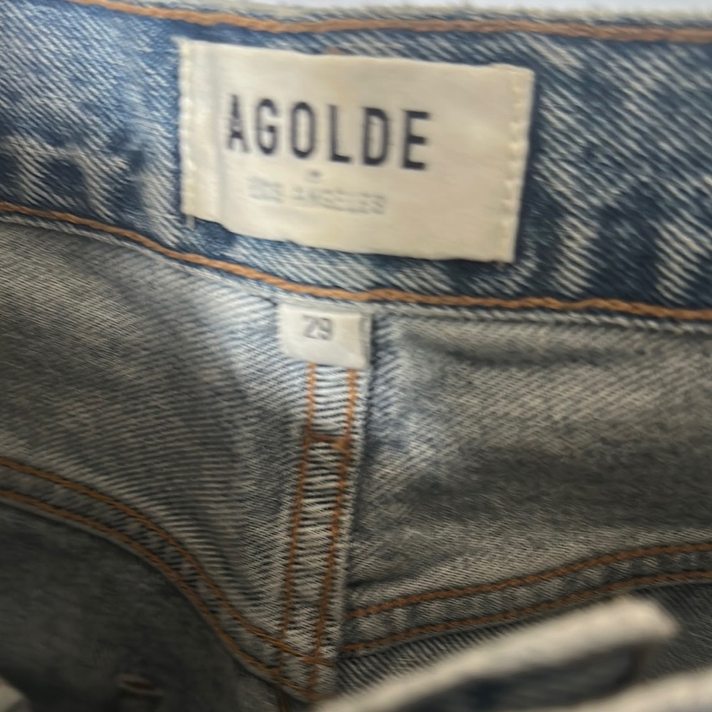 Agolde Riley High Rise Blue Distressed Jeans - Picture 6 of 7